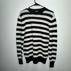 Black and White Striped Men's Knit Sweater